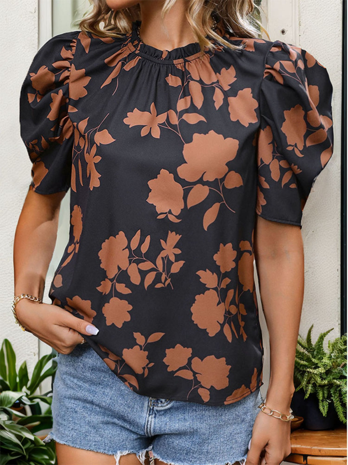 Printed Puff Sleeve Blouse