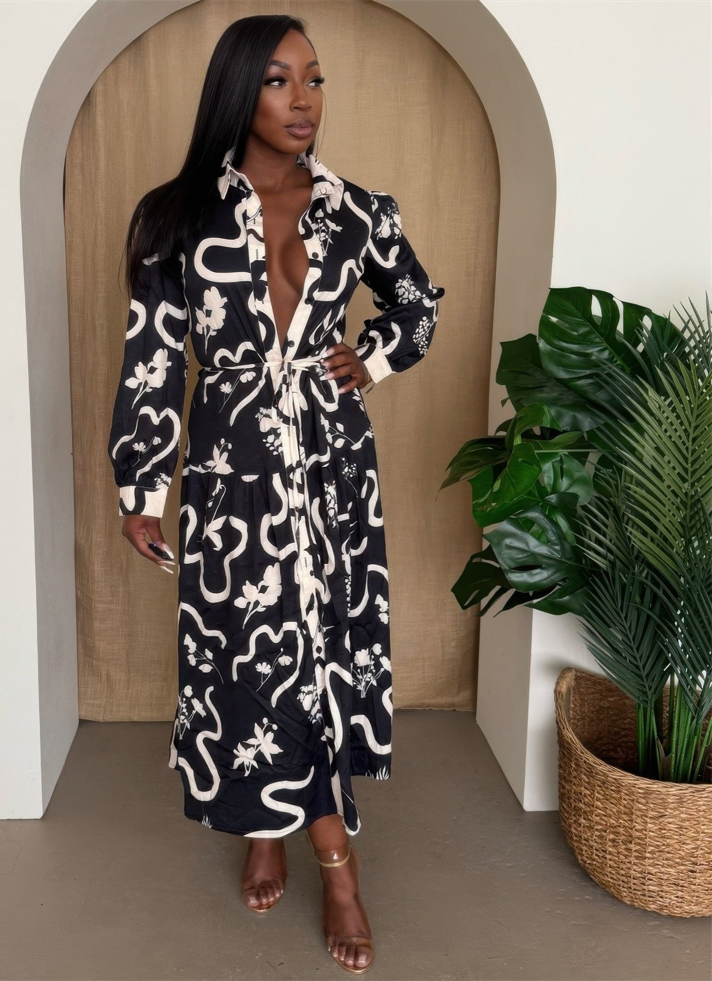 Botanic Maze Belted Shirt Dress