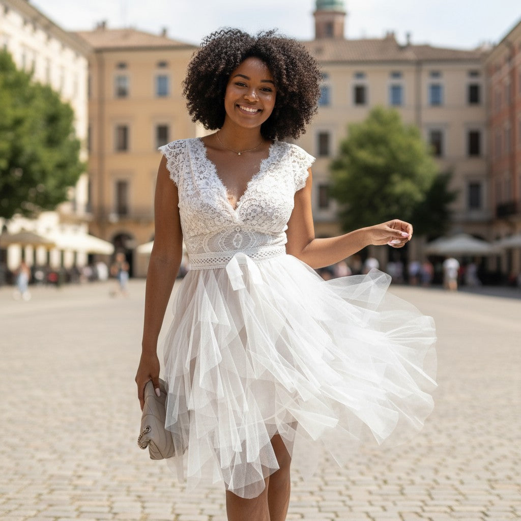 Lace Bodice Layered Tulle Dress