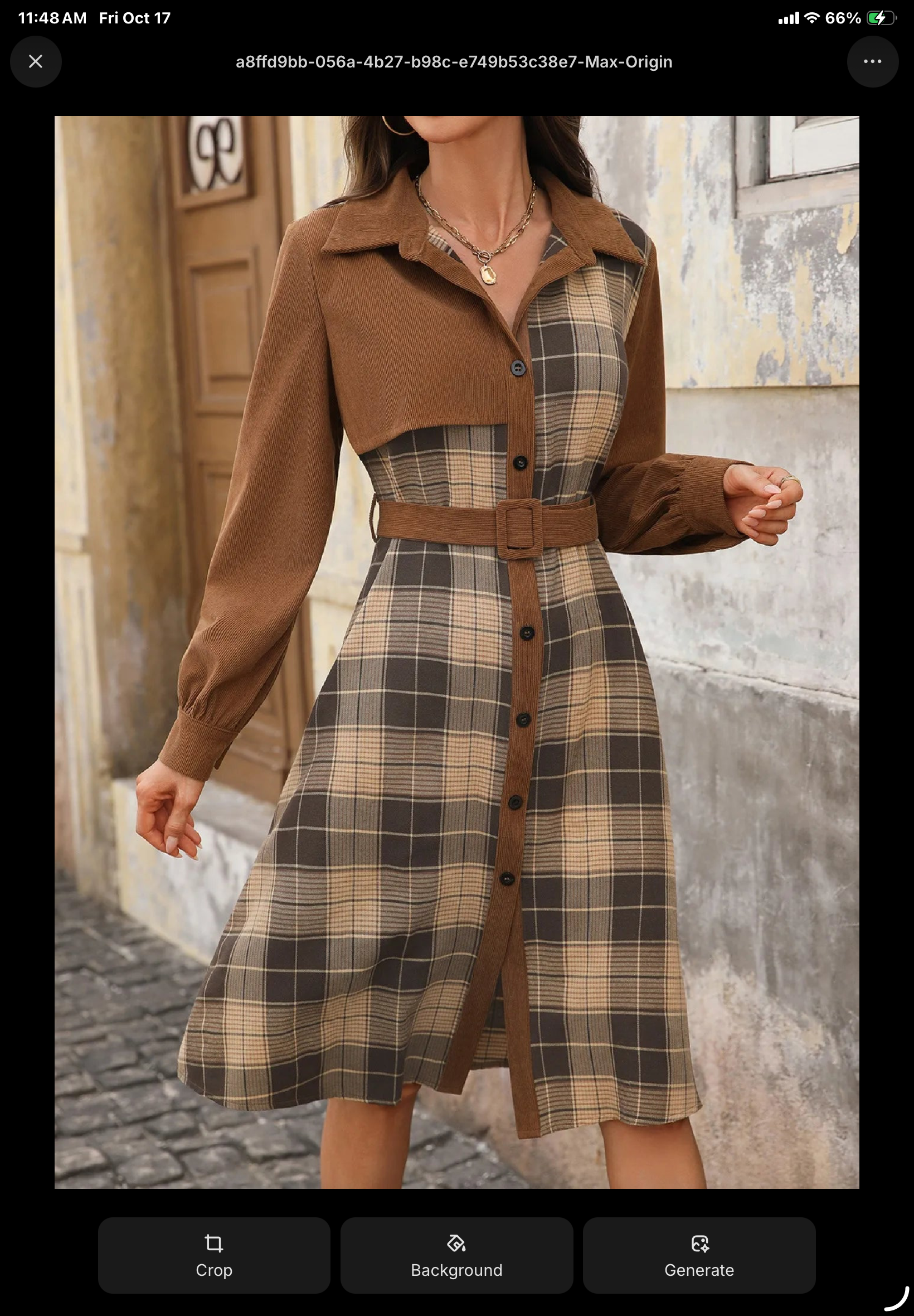Button Front Plaid Long Sleeve Dress
