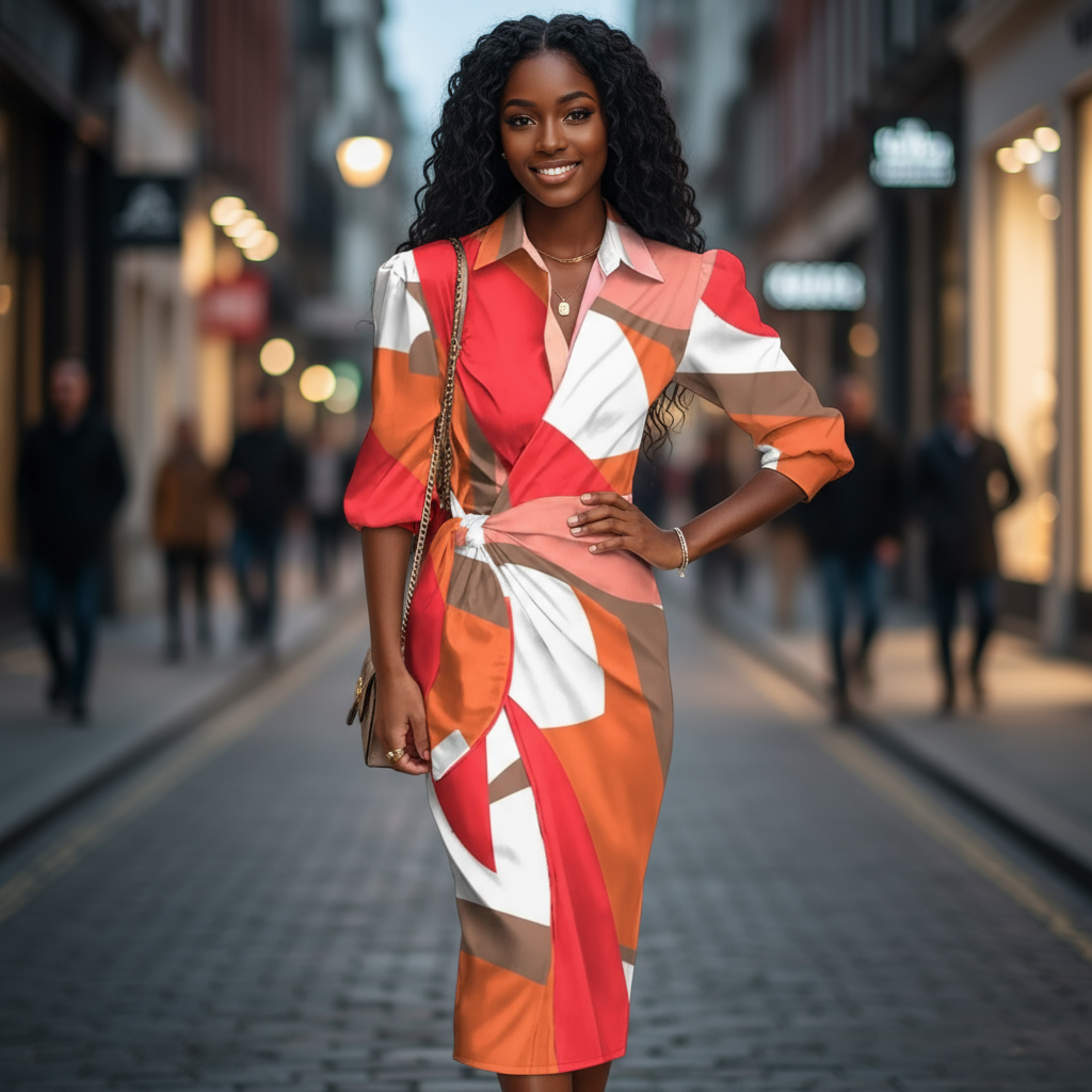 Printed Collared Neck Shirt Dress